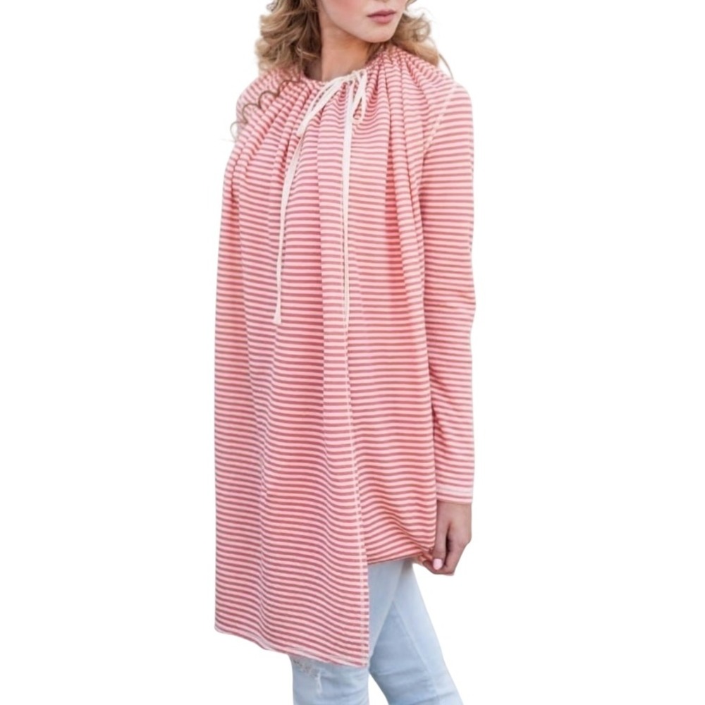 Evy's Tree Cardigan‎ Womens Medium Pink Striped Wrap Long Sleeve Draped Top